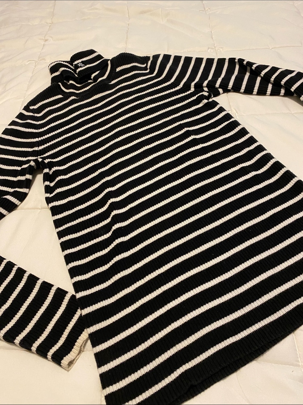 LRL Black & White Striped Turtleneck Sweater S
